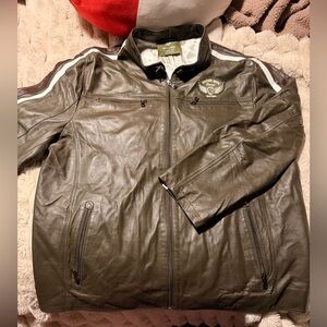 Men's Olive Green Faux Leather Jacket